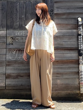 「SHIPS」｜「アイテム（サロペット/オーバーオール）」を使った、菊池さん（レディース・164cm）の夏コーディネート