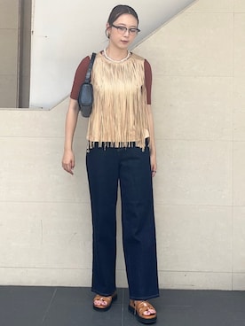 「ブラウンコーデ」｜「アイテム（サンダル）」を使った、菊池さん（レディース・164cm）の夏コーディネート