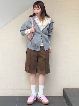 「SHIPS any（シップス エニィ）のSHIPS any:〈洗濯機可能〉USAコットン 裏起毛 フード ジップ パーカー（パーカー、グレー系）」を使った、菊池さん（レディース・164cm）の秋コーディネート