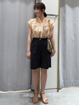 「リネンショートパンツ」｜菊池さん（レディース・164cm）の春コーディネート