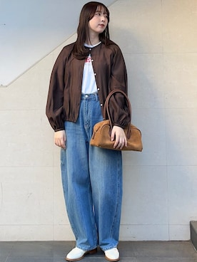 「SHIPS any（シップス エニィ）のSHIPS any:〈洗濯機可能〉コクーン ペインター デニム パンツ［SHIPS any DENIM］（デニムパンツ、ブルー系）」を使った、菊池さん（レディース・164cm）の春コーディネート