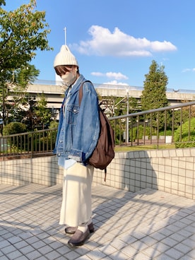 「GU（ジーユー）のアイテム（スカート、ホワイト系）」を使った、𝐾𝑎𝑛𝑎𝑚𝑖さん（レディース・158cm）の秋コーディネート