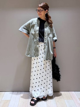 「LEPSIM（レプシィム）の《スグッカワ》ラウンドBIGT　639427（Tシャツ/カットソー、ブラック系）」を使った、310lepsim75さん（レディース・163cm）の夏コーディネート