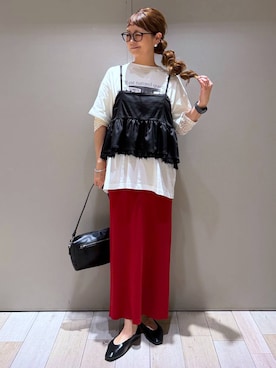 「LEPSIM（レプシィム）の14ゲージニットナロースカート　242468（スカート、レッド系）」を使った、310lepsim75さん（レディース・163cm）の春コーディネート