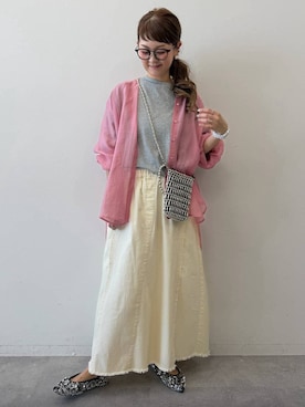 「LEPSIM（レプシィム）のシアーシャツ長袖チュニック　147435（シャツ/ブラウス、ピンク系）」を使った、310lepsim75さん（レディース・163cm）の春コーディネート