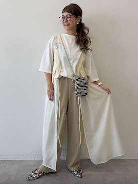 「LEPSIM（レプシィム）の《リネンライクドライシリーズ》切り替えパンツ　638925（その他パンツ、ベージュ系）」を使った、310lepsim75さん（レディース・163cm）の春コーディネート