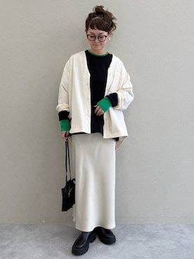 「LEPSIM（レプシィム）のストレッチサテンスカート　1049485（スカート、ホワイト系）」を使った、310lepsim75さん（レディース・163cm）の秋コーディネート