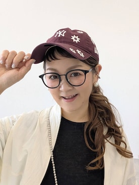 「LEPSIM（レプシィム）の《ゆきは企画》【NEW ERA】フラワー刺繍キャップ　661009（キャップ、レッド系）」を使った、310lepsim75さん（レディース・163cm）の春コーディネート