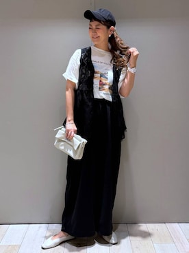 「LEPSIM（レプシィム）のシャリシャリフォトT　1050534（Tシャツ/カットソー、ホワイト系）」を使った、310lepsim75さん（レディース・163cm）の夏コーディネート