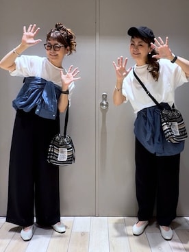 「LEPSIM（レプシィム）の《リネンライクドライシリーズ》ギャザーワイドパンツ　638911（その他パンツ、ブラック系）」を使った、310lepsim75さん（レディース・163cm）の春コーディネート