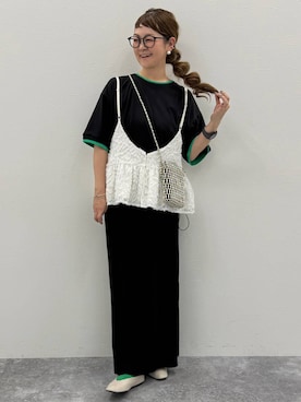 「LEPSIM（レプシィム）の《レプクル》配色プルオーバーSS　1046937（Tシャツ/カットソー、ブラック系）」を使った、310lepsim75さん（レディース・163cm）の夏コーディネート