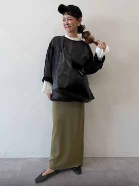 「LEPSIM（レプシィム）の14ゲージニットナロースカート　242468（スカート、グリーン系）」を使った、310lepsim75さん（レディース・163cm）の春コーディネート