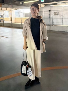 「LEPSIM（レプシィム）のベーシックラウンドロンT　839444（Tシャツ/カットソー、ブラック系）」を使った、310lepsim75さん（レディース・163cm）の秋コーディネート