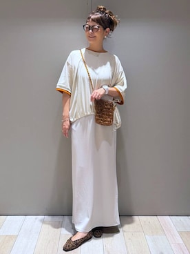 「LEPSIM（レプシィム）の《レプクル》配色プルオーバーSS　1046937（Tシャツ/カットソー、ベージュ系）」を使った、310lepsim75さん（レディース・163cm）の夏コーディネート