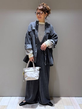 「LEPSIM（レプシィム）の《WEB・一部店舗限定》デニムBIGノーカラーシャツ　1052158（シャツ/ブラウス、ブラック系）」を使った、310lepsim75さん（レディース・163cm）の秋コーディネート