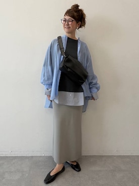 「LEPSIM（レプシィム）のシアーシャツ長袖チュニック　147435（シャツ/ブラウス、ブルー系）」を使った、310lepsim75さん（レディース・163cm）の春コーディネート