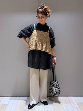 「LEPSIM（レプシィム）のサラキレポンチョ長袖シャツチュニック　242480（シャツ/ブラウス、グレー系）」を使った、310lepsim75さん（レディース・163cm）の春コーディネート