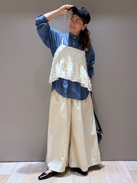 「LEPSIM（レプシィム）のスーパーワイドパンツ　637620（その他パンツ、ホワイト系）」を使った、310lepsim75さん（レディース・163cm）の春コーディネート