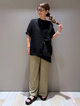 「LEPSIM（レプシィム）のギャザークッションサンダル　638838（サンダル、ブラック系）」を使った、310lepsim75さん（レディース・163cm）の春コーディネート