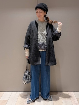 「アイテム（その他アウター、グレー系）」を使った、310lepsim75さん（レディース・163cm）の冬コーディネート