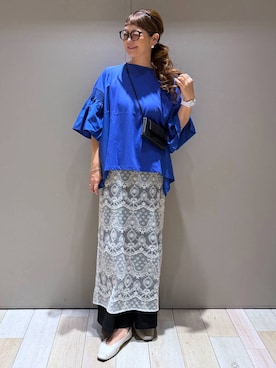 「LEPSIM（レプシィム）の異素材フリルBIGT　242843（Tシャツ/カットソー、ブルー系）」を使った、310lepsim75さん（レディース・163cm）の夏コーディネート