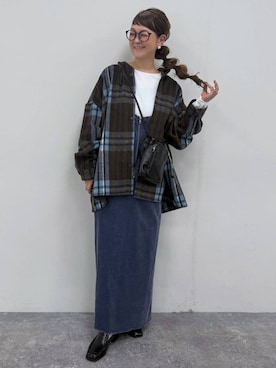 「LEPSIM（レプシィム）の【産前・産後対応】マタニティ／コーデュロイZIPワンピース　1049014（マタニティウェア/グッズ、ブルー系）」を使った、310lepsim75さん（レディース・163cm）の夏コーディネート