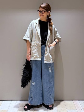 「LEPSIM（レプシィム）のイージーデニムパンツ　630150（デニムパンツ、ブルー系）」を使った、310lepsim75さん（レディース・163cm）の夏コーディネート