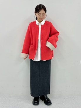 「アイテム（ノーカラーコート）」を使った、ヤノアミさん（レディース・163cm）の秋コーディネート