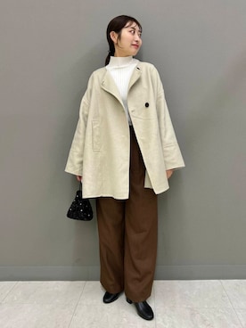 「アイテム（ノーカラーコート）」を使った、ヤノアミさん（レディース・163cm）の秋コーディネート