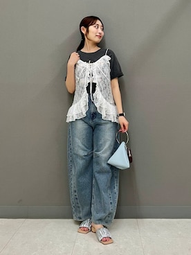 「アイテム（Tシャツ/カットソー、その他）」を使った、ヤノアミさん（レディース・163cm）の夏コーディネート