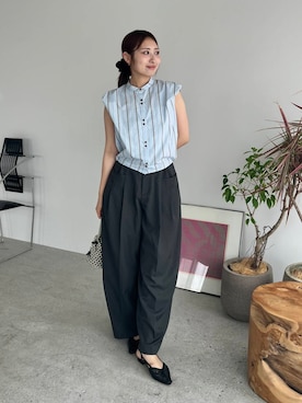 「帰省コーデ」｜「アイテム（スラックス）」を使った、ヤノアミさん（レディース・163cm）の夏コーディネート