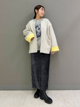 「アイテム（ノーカラーコート）」を使った、ヤノアミさん（レディース・163cm）の秋コーディネート