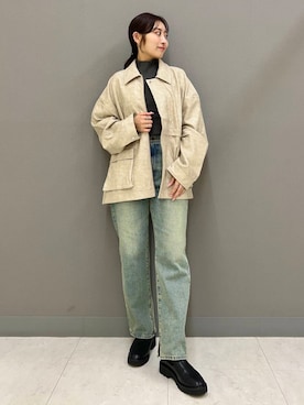 「アイテム（カバーオール）」を使った、ヤノアミさん（レディース・163cm）の秋コーディネート