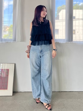 「アイテム（シュシュ、ブラウン系）」を使った、ヤノアミさん（レディース・163cm）の夏コーディネート