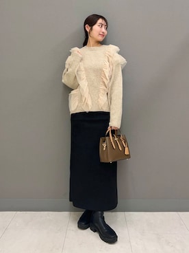 「SENSE OF PLACE by URBAN RESEARCH（センスオブプレイスバイアーバンリサーチ）のポンチタイトスカート（スカート）」を使った、ヤノアミさん（レディース・163cm）の冬コーディネート