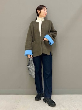 「アイテム（ノーカラーコート）」を使った、ヤノアミさん（レディース・163cm）の秋コーディネート