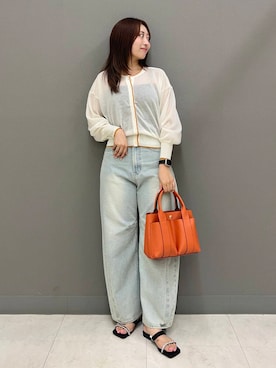 「アイテム（トートバッグ、オレンジ系）」を使った、ヤノアミさん（レディース・163cm）の夏コーディネート