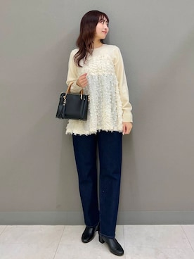 「SENSE OF PLACE by URBAN RESEARCH（センスオブプレイスバイアーバンリサーチ）のジャガードドッキングセーター（ニット/セーター）」を使った、ヤノアミさん（レディース・163cm）の冬コーディネート