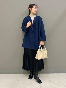 「アイテム（ノーカラーコート）」を使った、ヤノアミさん（レディース・163cm）の秋コーディネート
