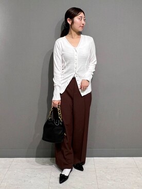 「SENSE OF PLACE by URBAN RESEARCH（センスオブプレイスバイアーバンリサーチ）のパッチワークVネックカーディガン（カーディガン/ボレロ）」を使った、ヤノアミさん（レディース・163cm）の秋コーディネート