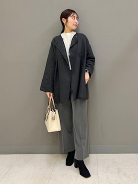 「アイテム（ノーカラーコート）」を使った、ヤノアミさん（レディース・163cm）の秋コーディネート