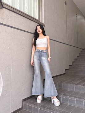 「GYDA（ジェイダ）のGYDA bijouラメニットビスチェ（キャミソール、シルバー系）」を使った、maiさん（レディース・167cm）の春コーディネート