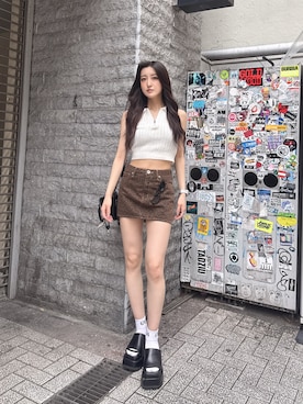「ミニスカート」｜「アイテム（ニット/セーター）」を使った、maiさん（レディース・167cm）の夏コーディネート