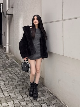 「アイテム（チュニック）」を使った、maiさん（レディース・167cm）の冬コーディネート