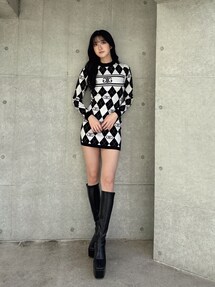 アーガイルSymmetry GYDAタイトニットワンピース｜ジェイダ（GYDA