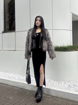 「アイテム（ライダースジャケット）」を使った、maiさん（レディース・167cm）の秋コーディネート