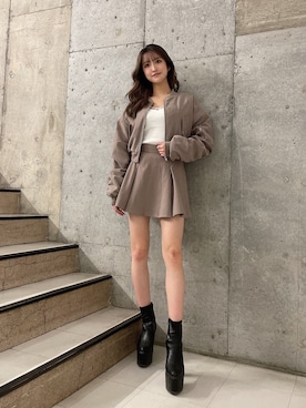 「セットアップコーデ」｜「アイテム（ブルゾン）」を使った、maiさん（レディース・167cm）の冬コーディネート