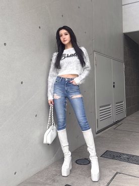 「GYDA（ジェイダ）のBRATTY MOHAIR LIKEショートニットトップス（ニット/セーター）」を使った、maiさん（レディース・167cm）の秋コーディネート