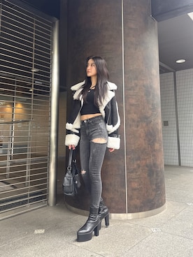 「アイテム（ムートンコート）」を使った、maiさん（レディース・167cm）の秋コーディネート