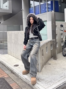 ハイウエストGG Stitch Barrel Leg ダメージデニムパンツ｜ジェイダ